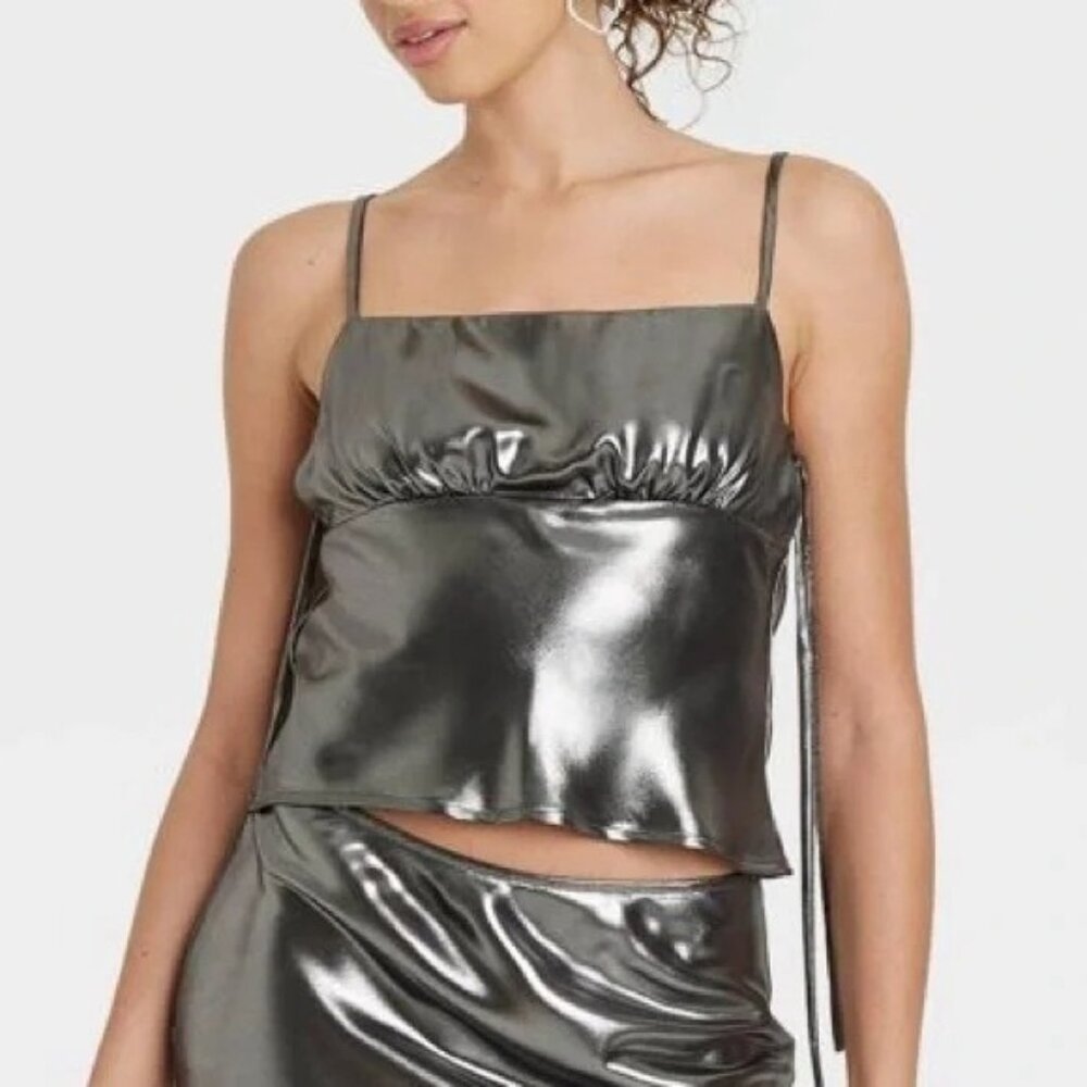 NEW Wild Fable Silver Metallic Satin Tank Top - Size Large